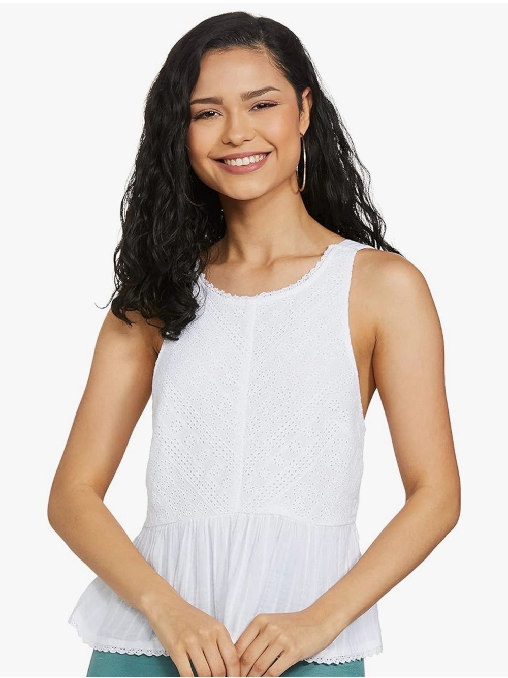American Eagle Women's Large White Eyelet Sleeveless Peplum Tank Top.